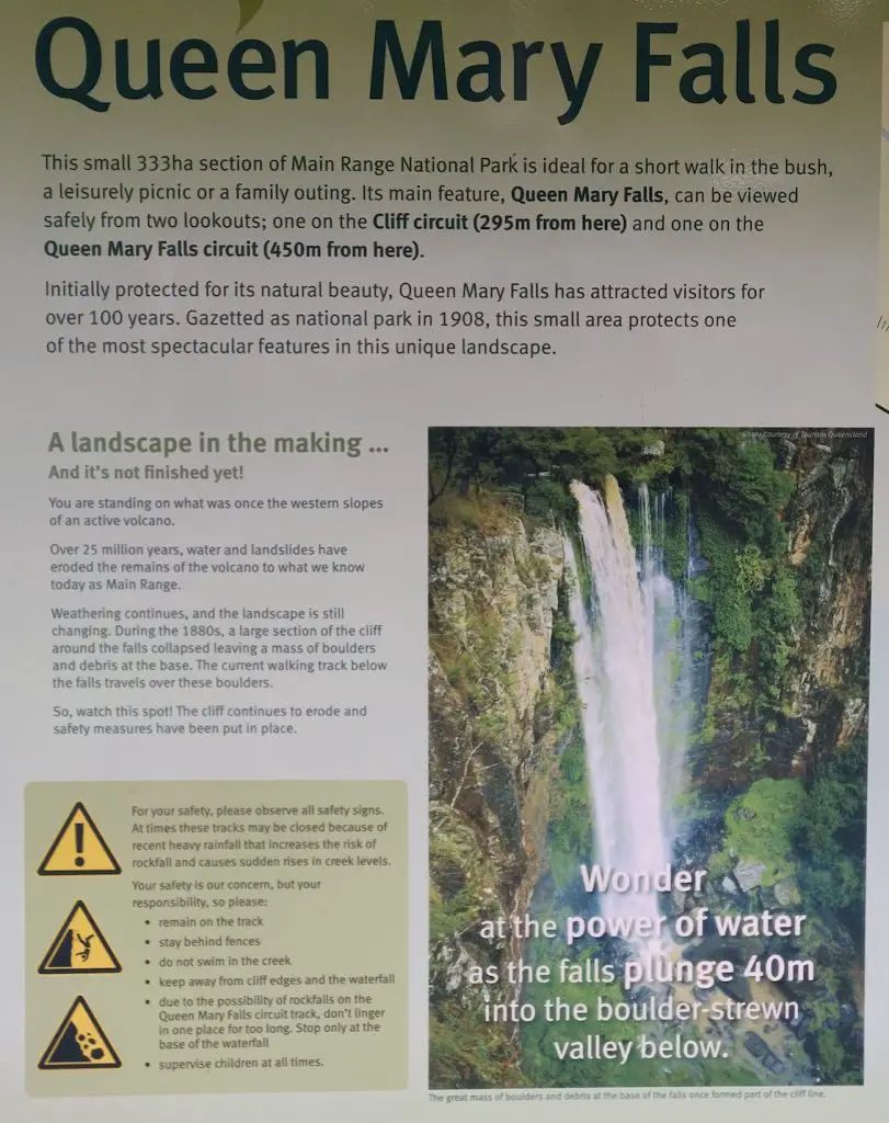 Queen Mary Falls sign